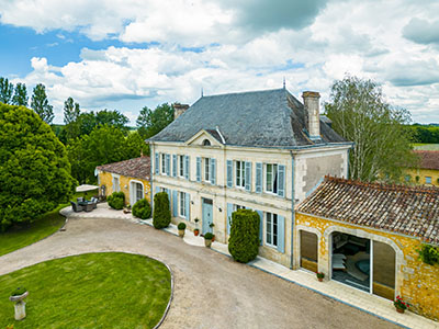 aerial view of French house with large garden